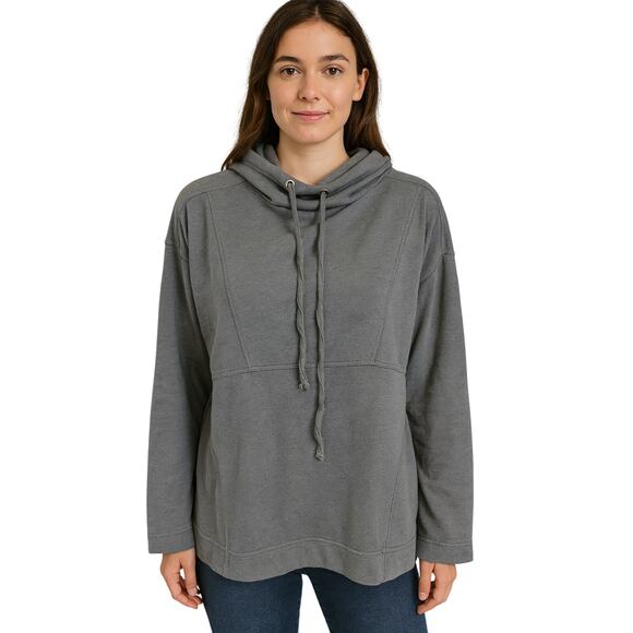 Coldwater creek PL PETITE L grey slub hoodie tunic sweater winter warm grey - Picture 2 of 8